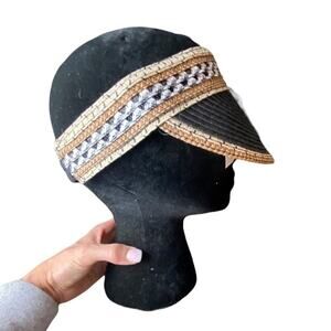 I Am Braided Black and Tan Paper Visor Women's One Size NWT